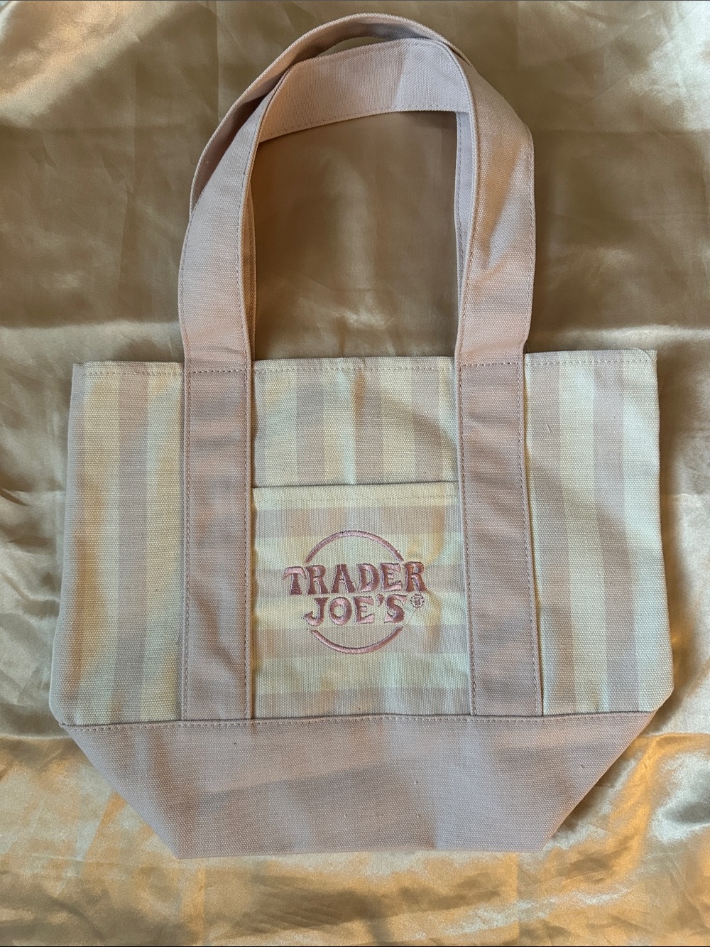 NWT Trader Joe's Pink and Cream Striped Mini Tote Bag